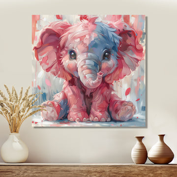 Pink blue baby elephant - Elephant Bedroom Wall Art